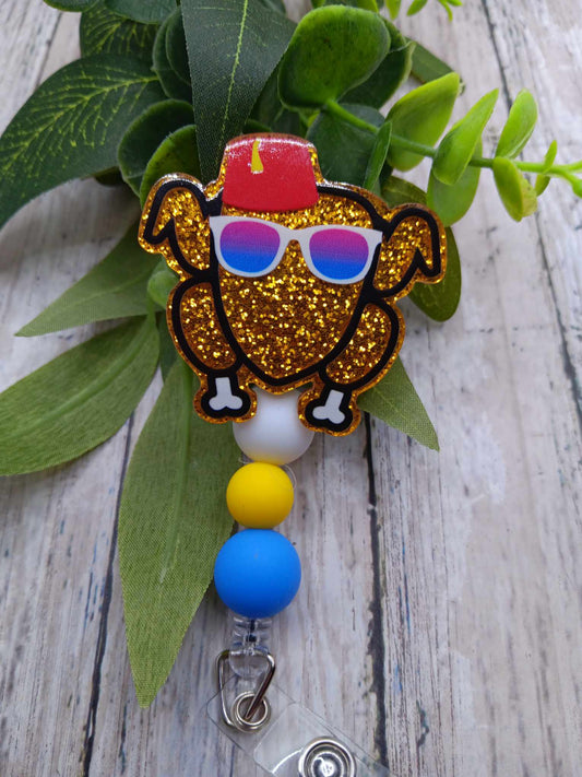 Glitter Turkey Beaded Badge Reel