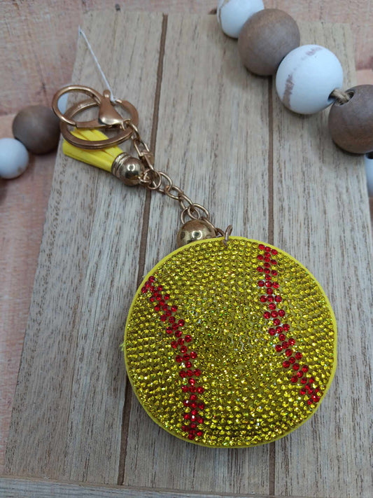 Rhinestone Softball Keychain
