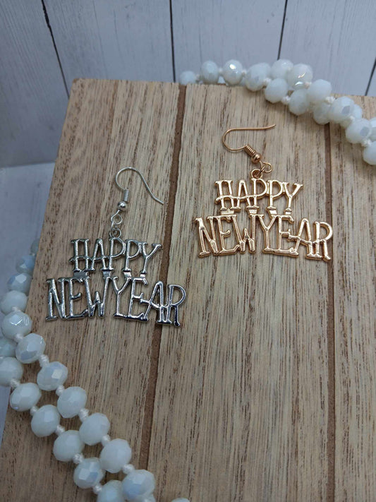 Silver & Gold Happy New Year Earrings