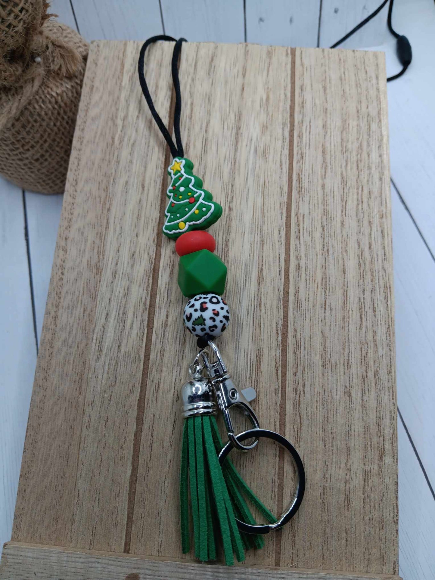 Christmas Tree Beaded Lanyard