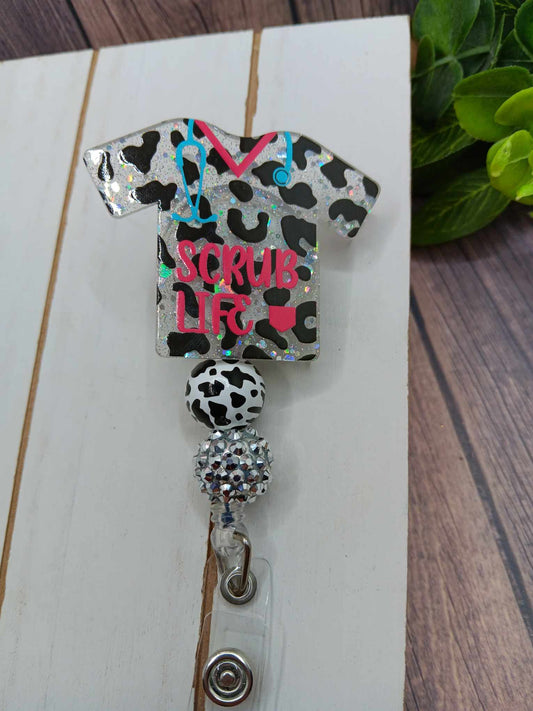 Cow Print Nurse Life Beaded Badge Reel