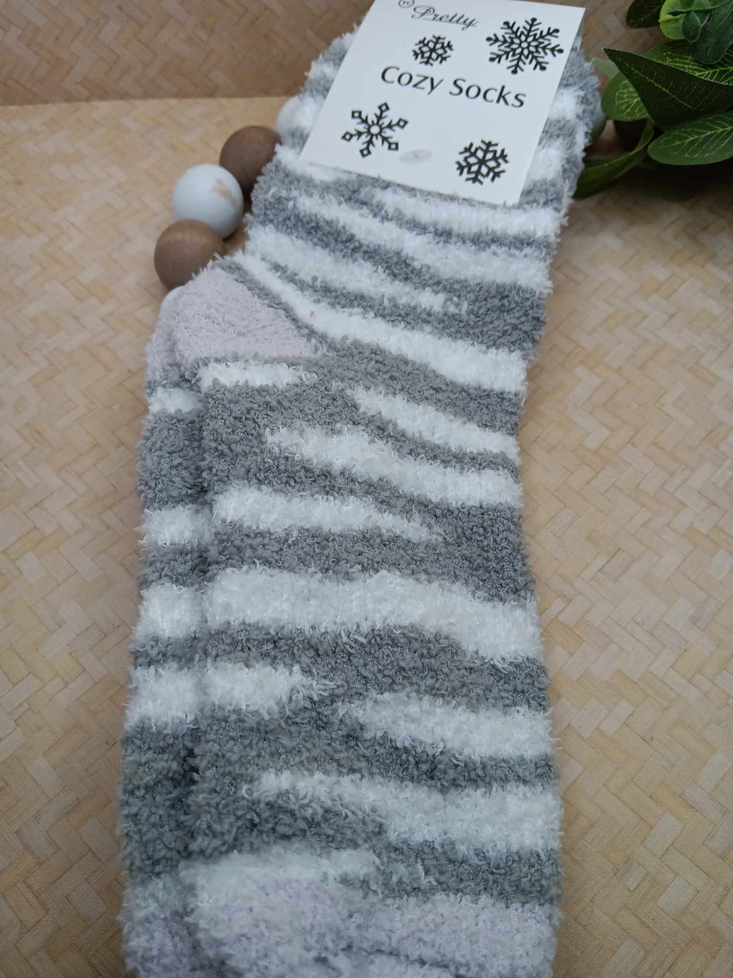 Grey & White Fuzzy Socks