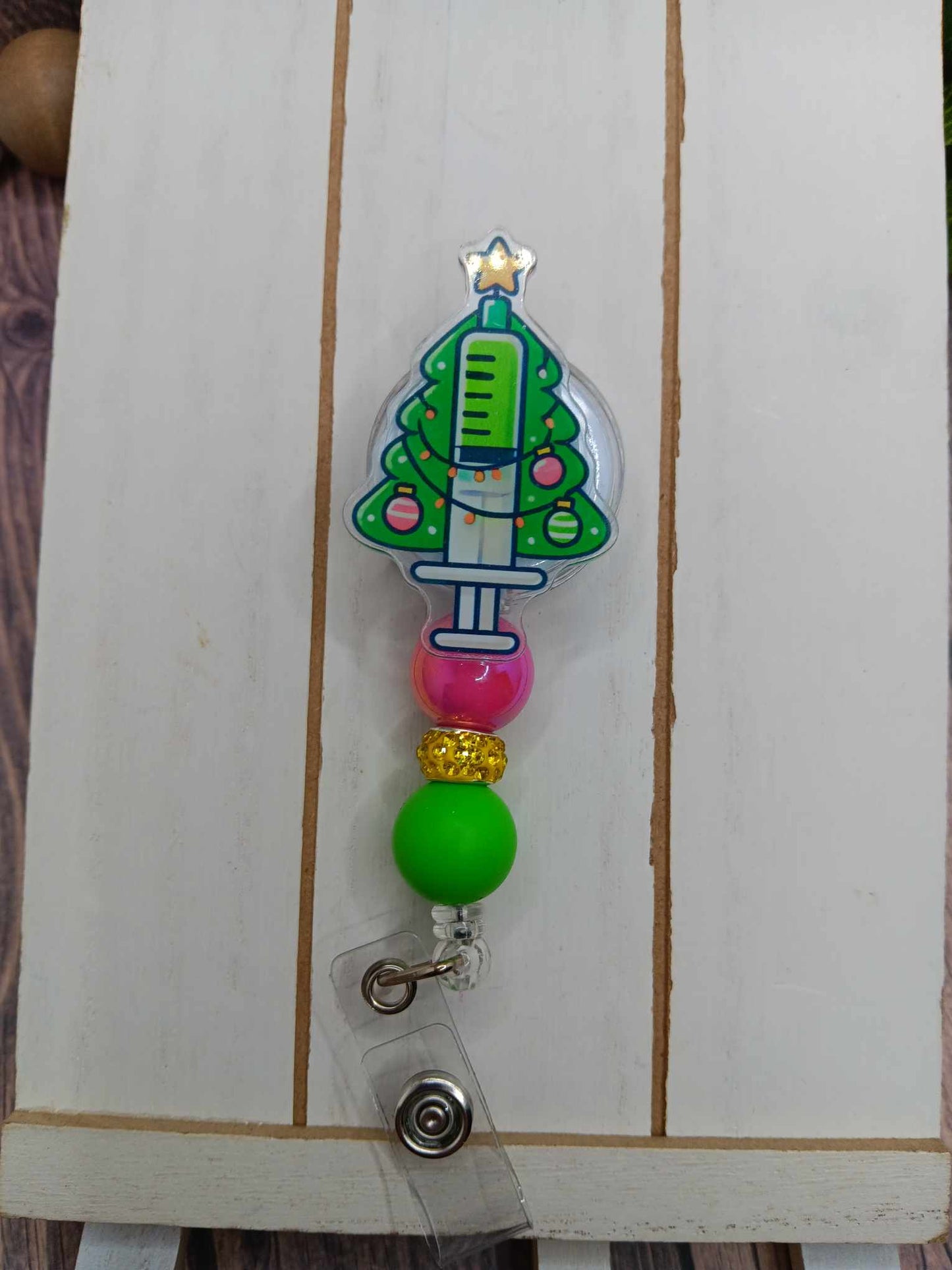 Nurse Beaded Christmas Badge Reel