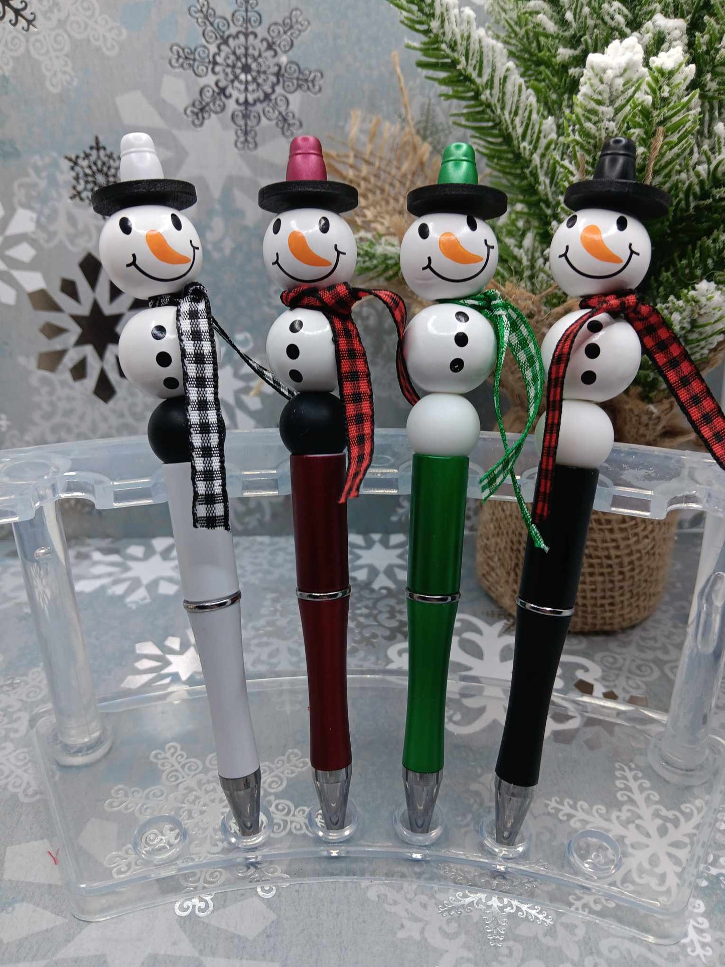 Black Snowman Beaded Ink Pen