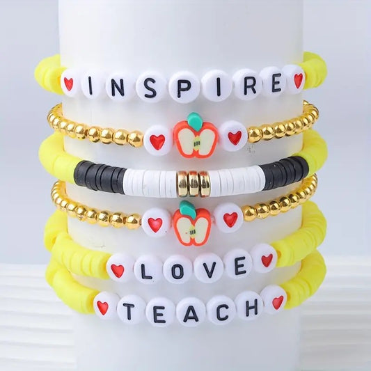 Beaded Teacher Themed Bracelet Set