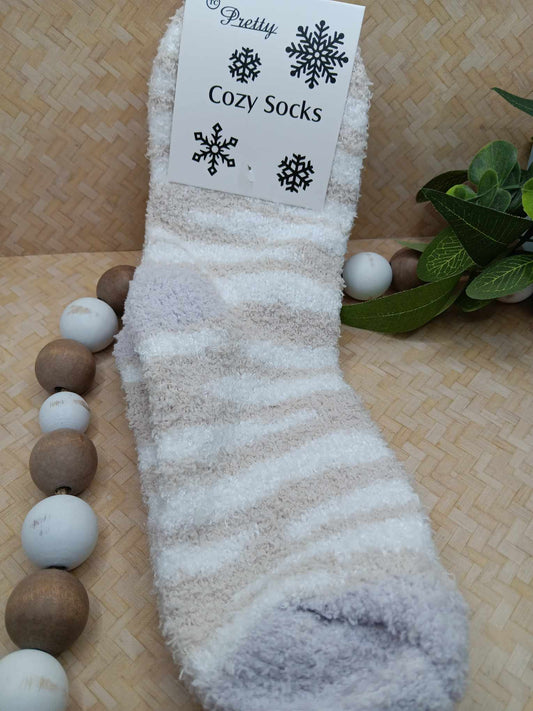 Tan & White Fuzzy Socks