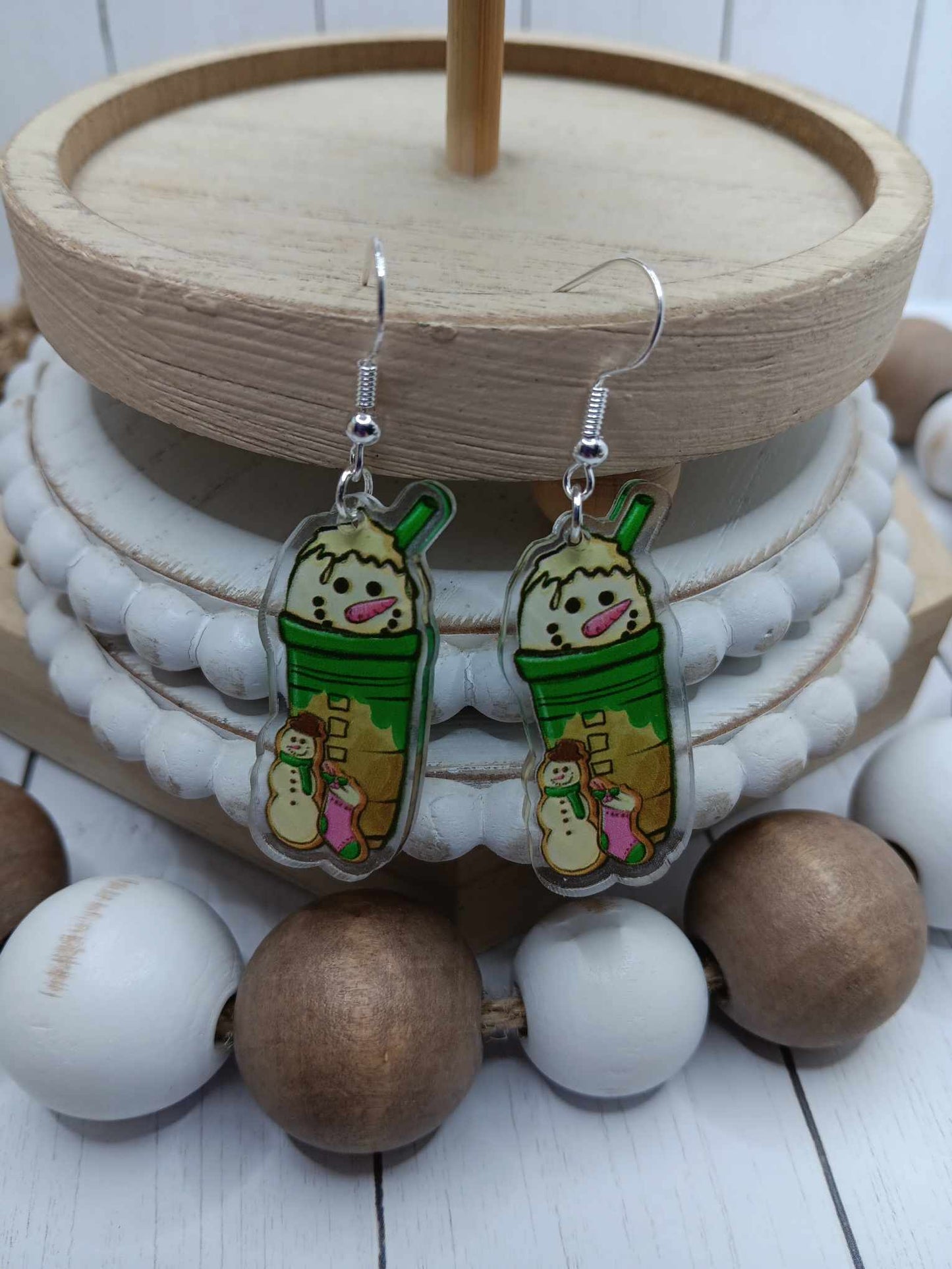 Snowman Coffee Earrings