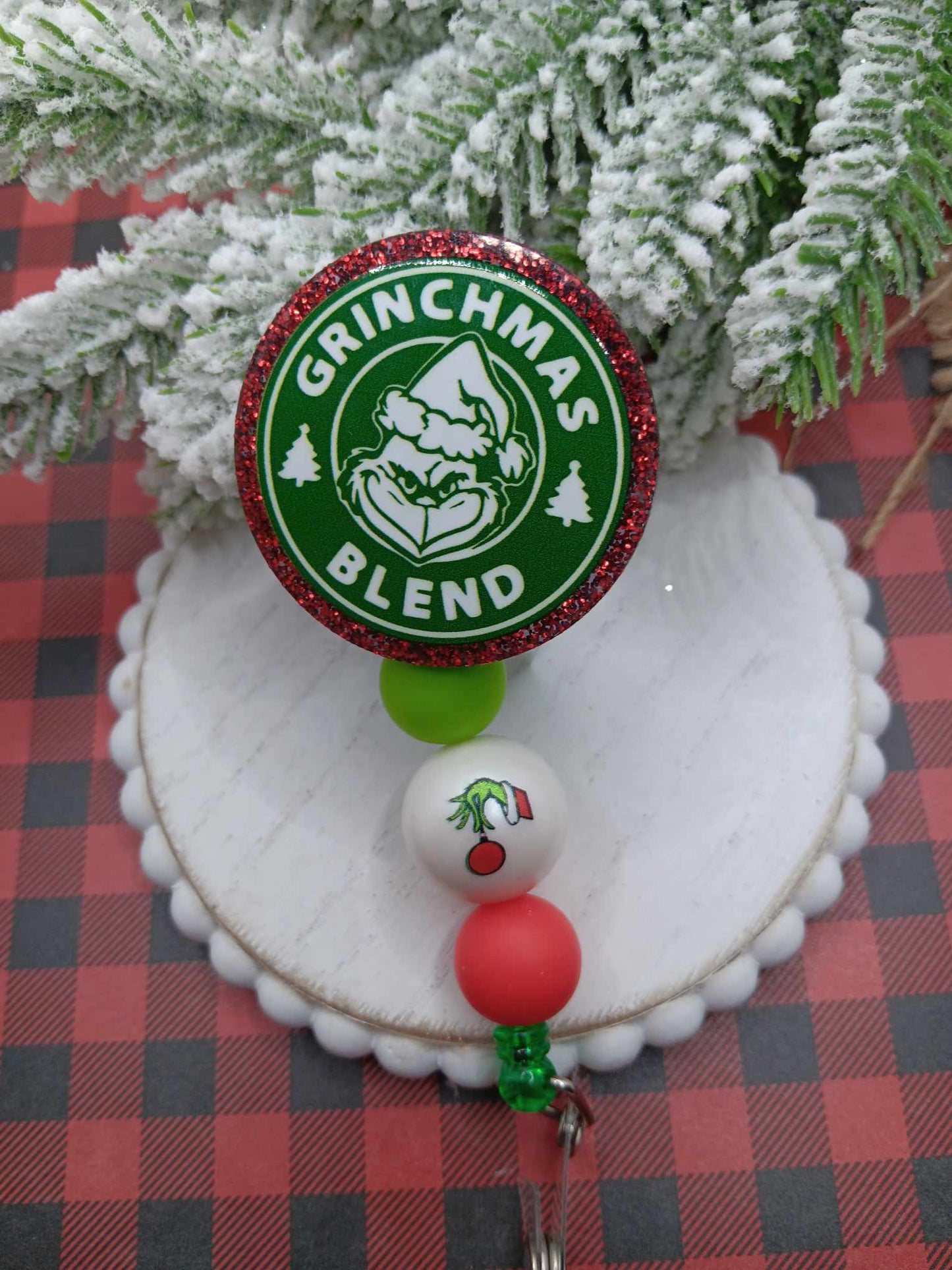 Grinchmas Beaded Badge Reel