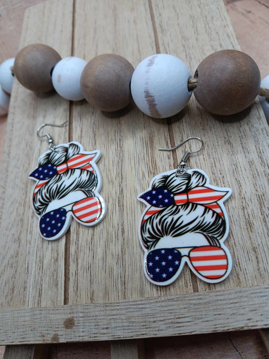 Messy Bun Red, White, & Blue Earrings