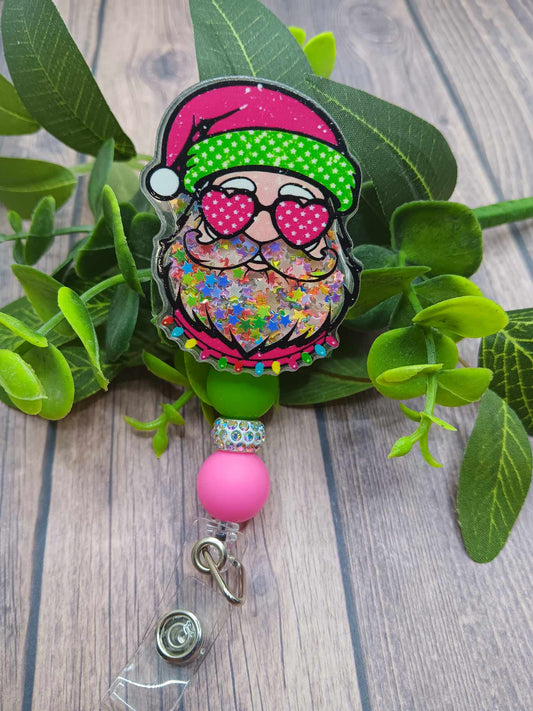 Hot Pink Santa Beaded Badge Reel