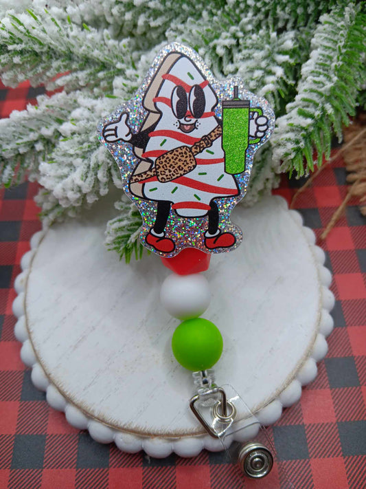 Christmas Tree Cake Beaded Badge Reel