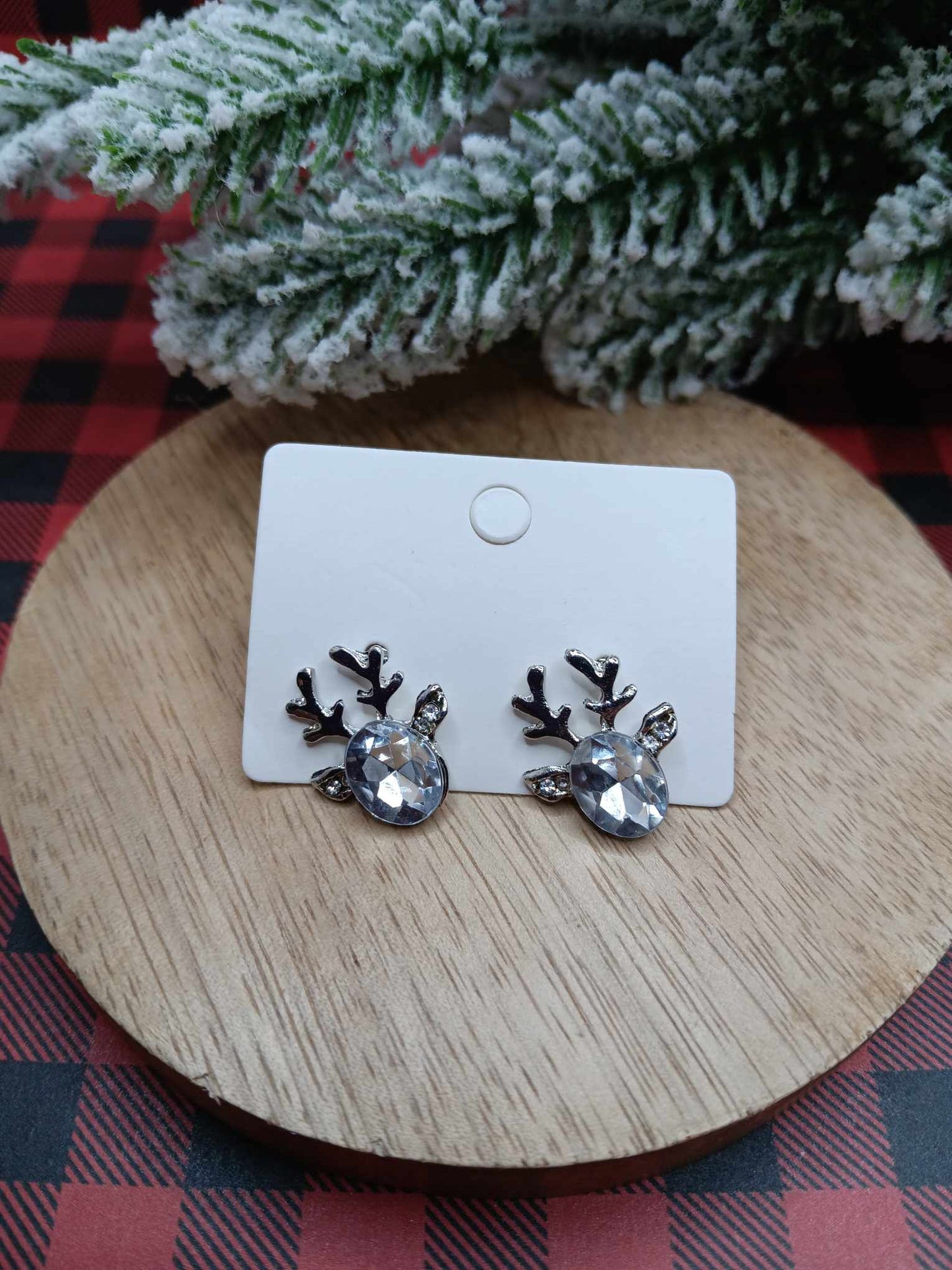 Rhinestone Reindeer Earrings - White