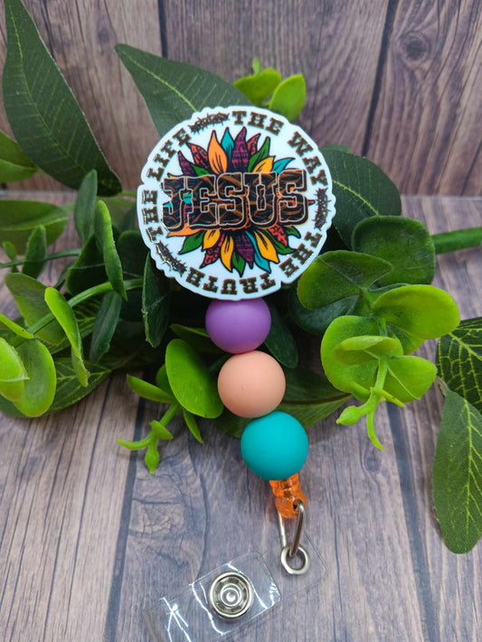 Jesus Beaded Badge Reel