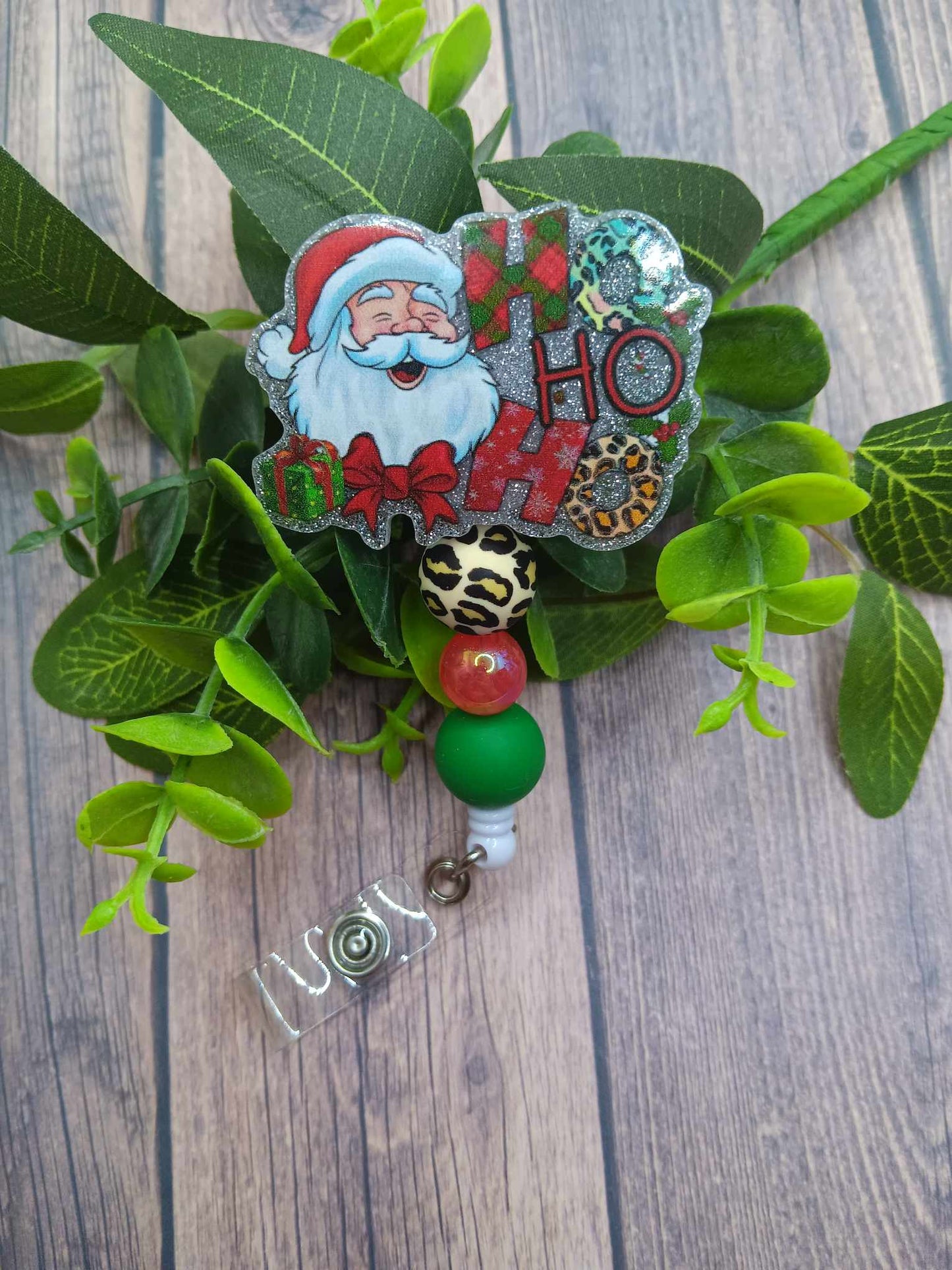 HO HO HO Santa Beaded Badge Reel