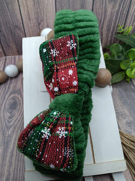 Green Christmas Spa Headband w/ Gold Tinsel