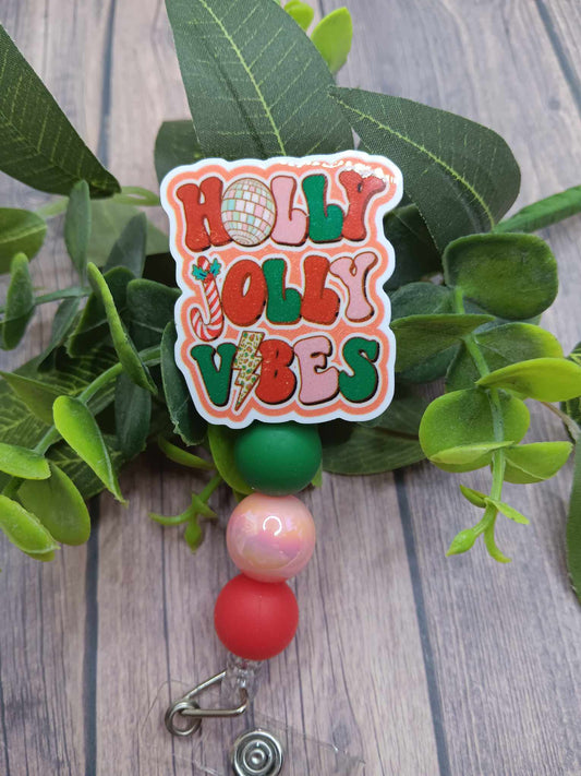 Holly Jolly Vibes Beaded Badge Reel