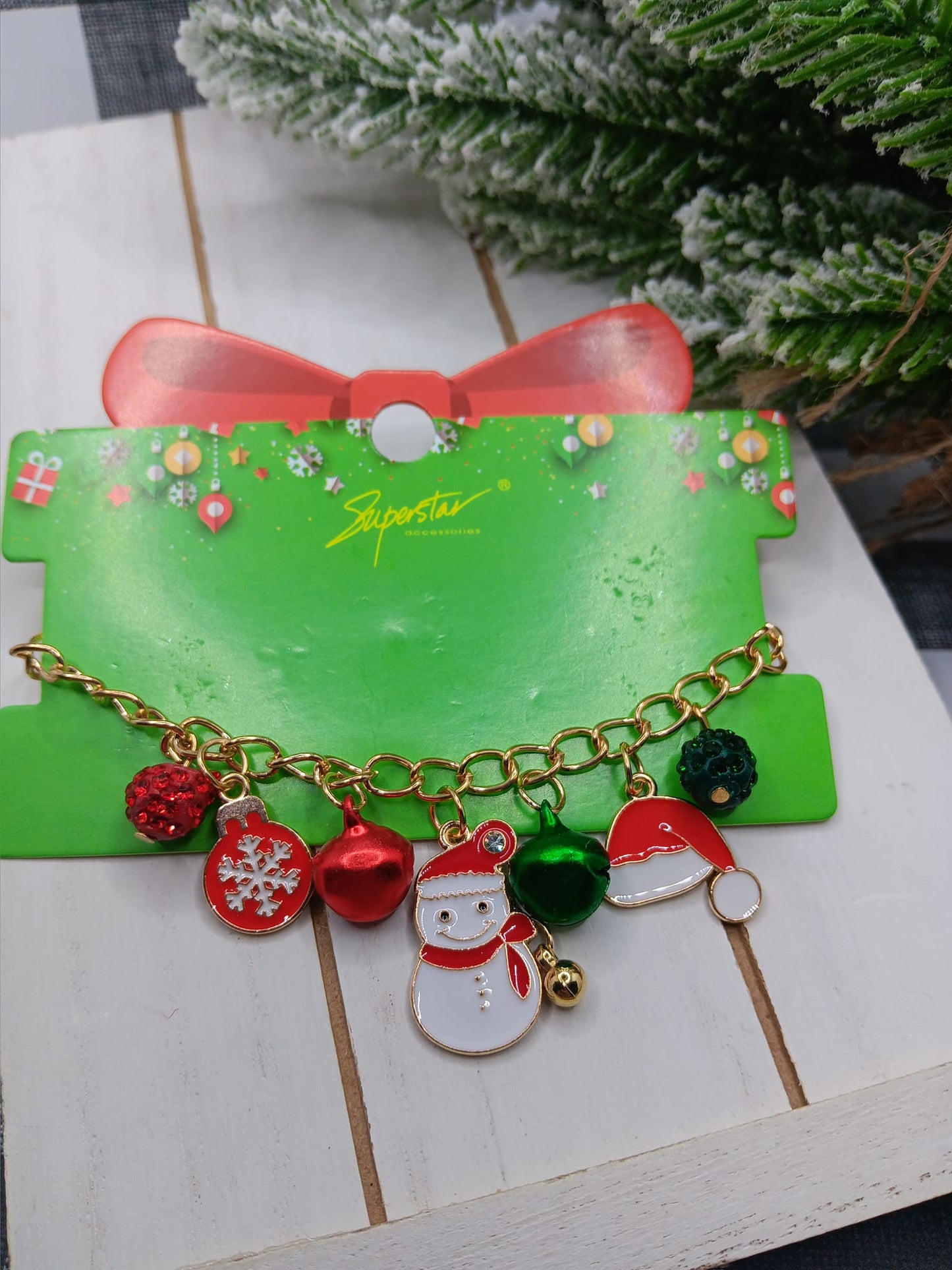 Christmas Charm Bolo Style Bracelet w/ Santa hat, Snowman, & Snowflake