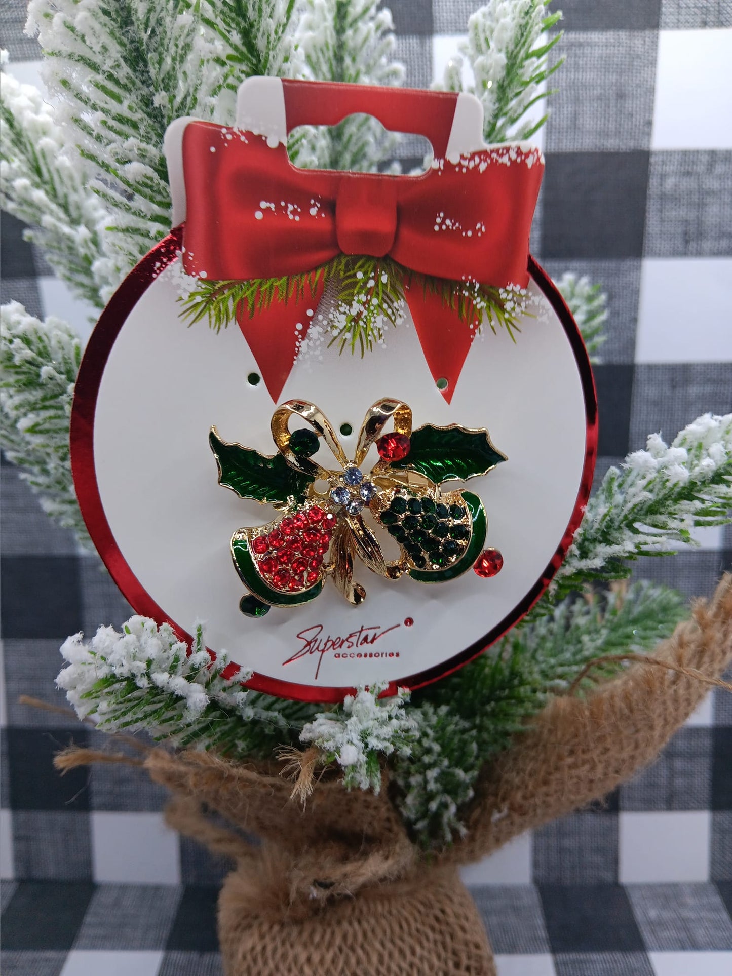 Rhinestone Christmas Bells Pin