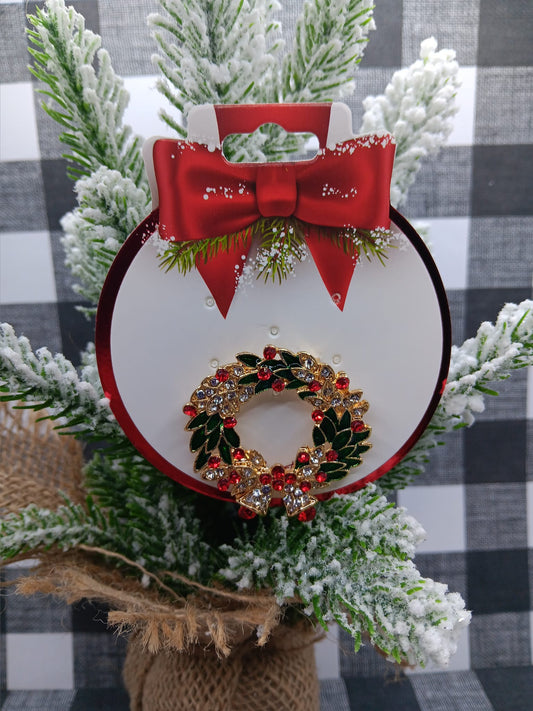 Rhinestone Christmas Wreath Pin