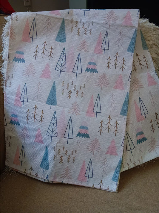 Pink & Teal Christmas Tree Table Runner