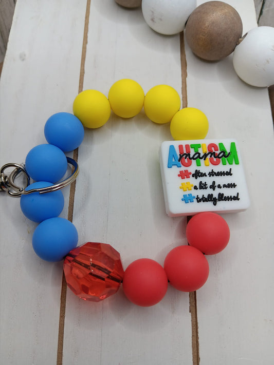Autism Mama Beaded Wristlet Keychain