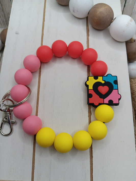 Autism Awareness Puzzle Piece Beaded Wristlet Keychain
