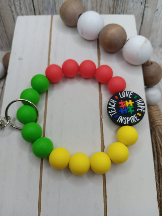 Teach, Love, Hope, Inspire Beaded Wristlet Keychain