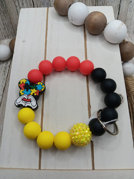 Autism Awareness Beaded Wristlet Keychain
