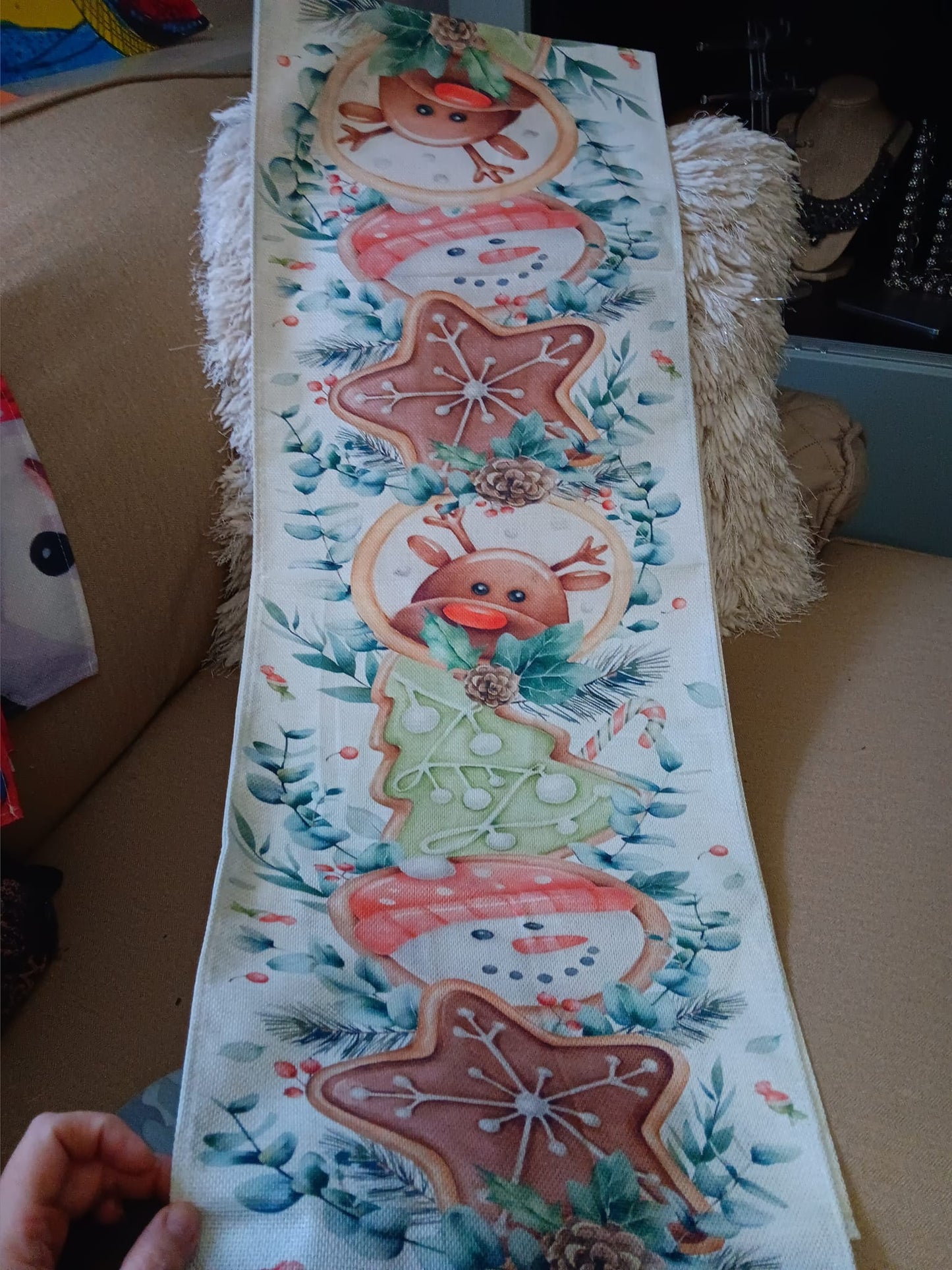 Christmas Table Runner w/ Reindeer & Snowman