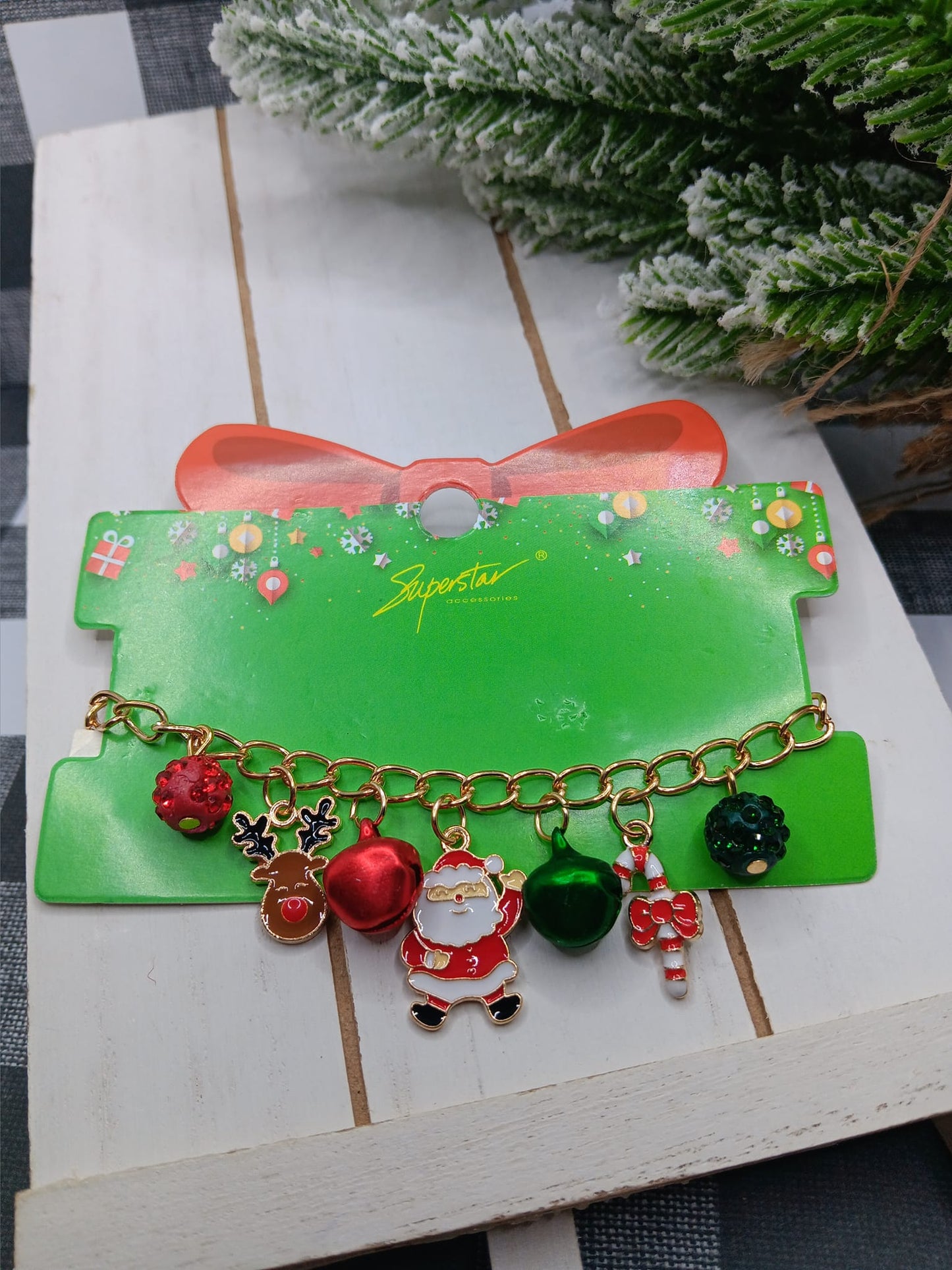 Christmas Charm Bracelet w/ Santa, Reindeer, & Candy Cane