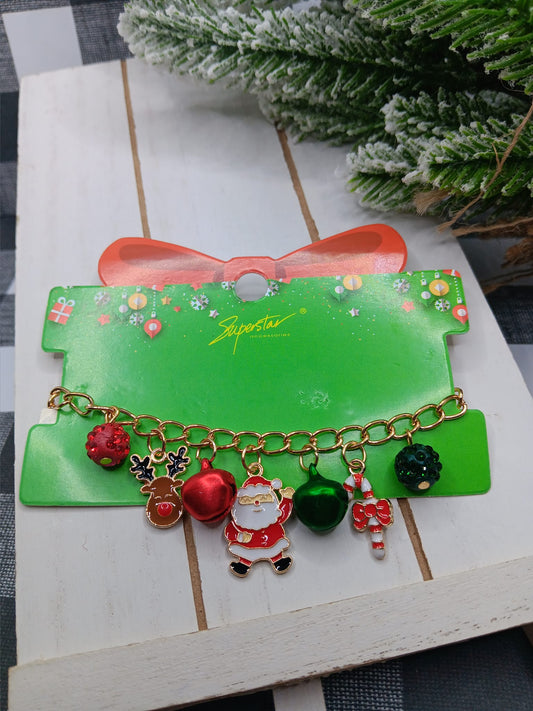 Christmas Charm Bracelet w/ Santa, Reindeer, & Candy Cane