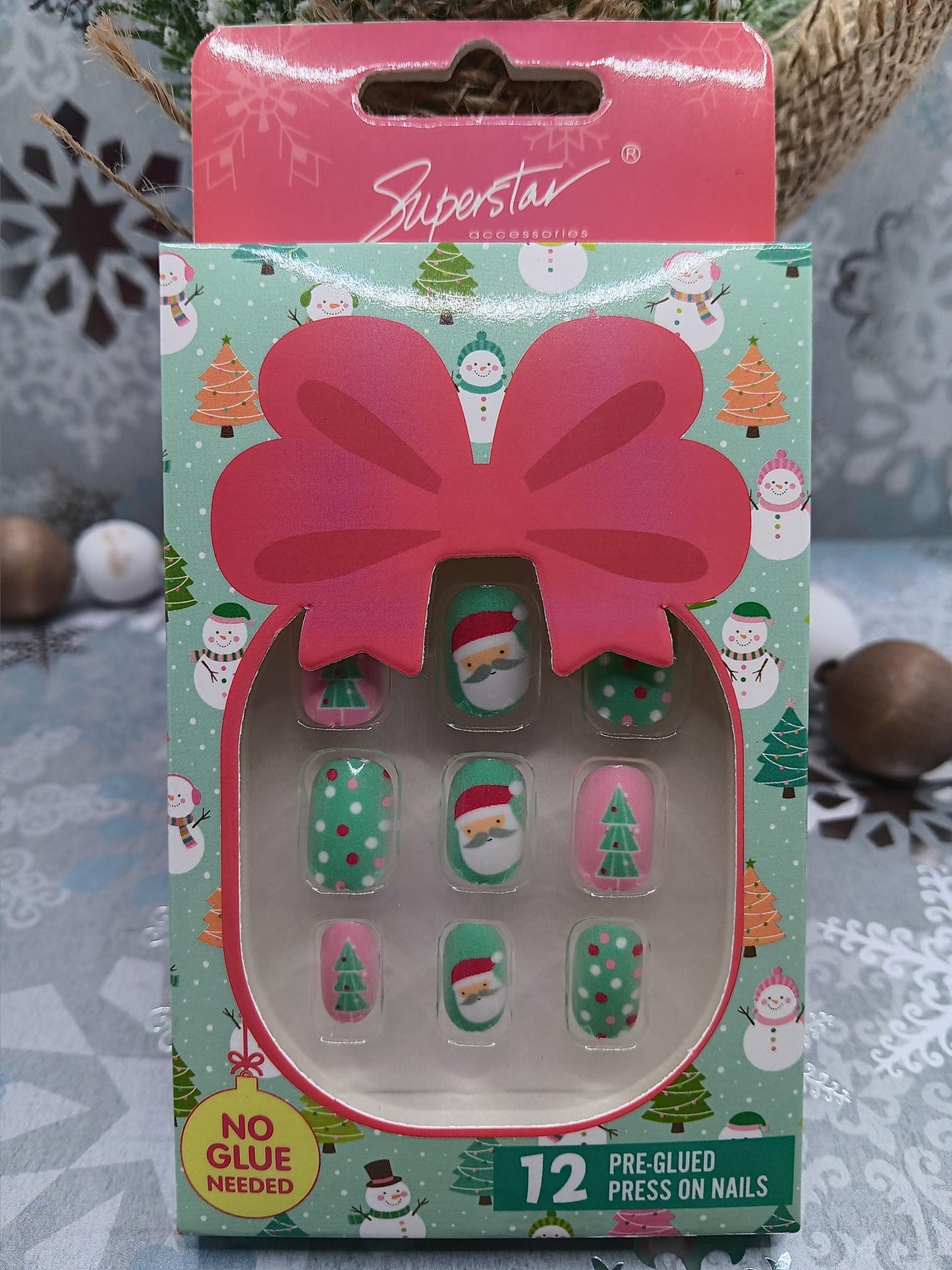 Pink & Teal Girl's Christmas Nail Set