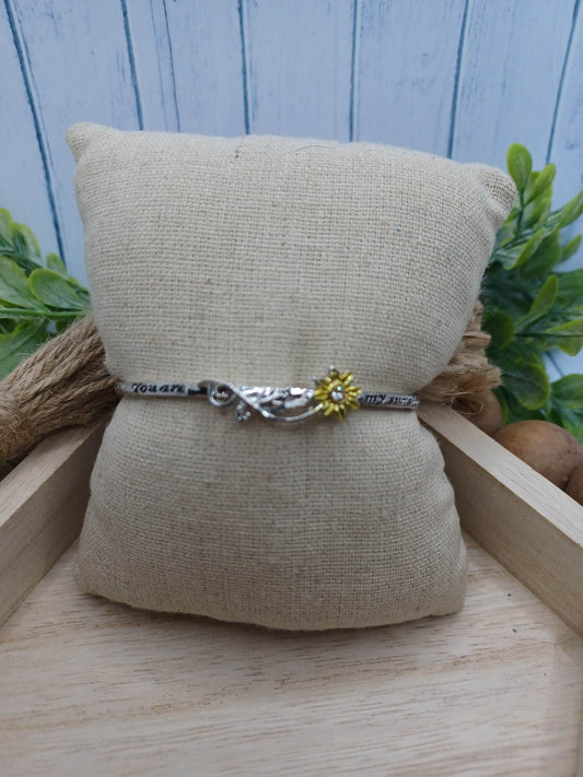 Silver Bracelet w/ Sunflower "You Are my Sunshine"