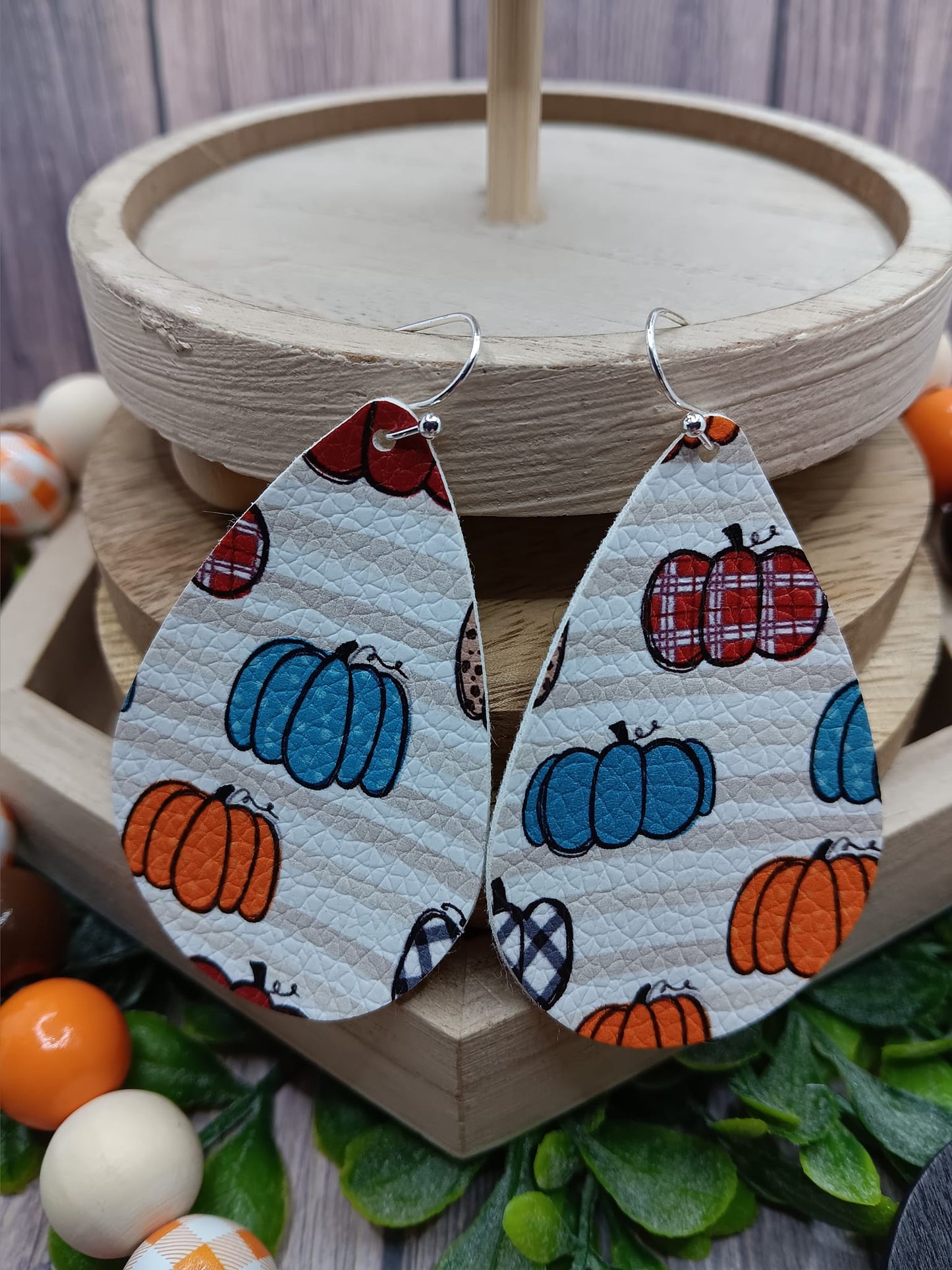 Leopard, Striped, & Plaid Pumpkin Leather Style Earrings