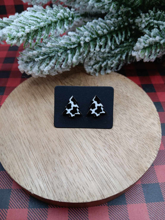 Cow Print Christmas Tree Earrings