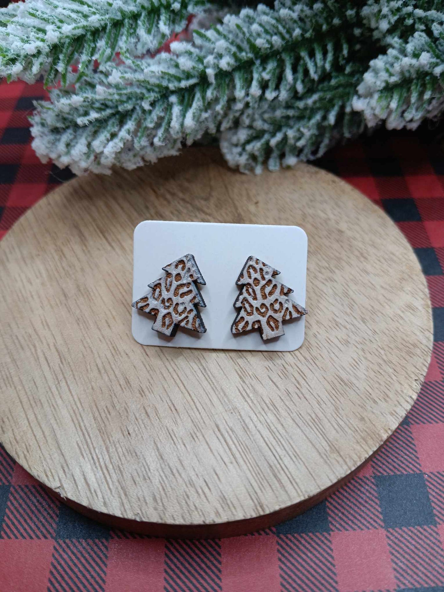 Grey Leopard Tree Earrings