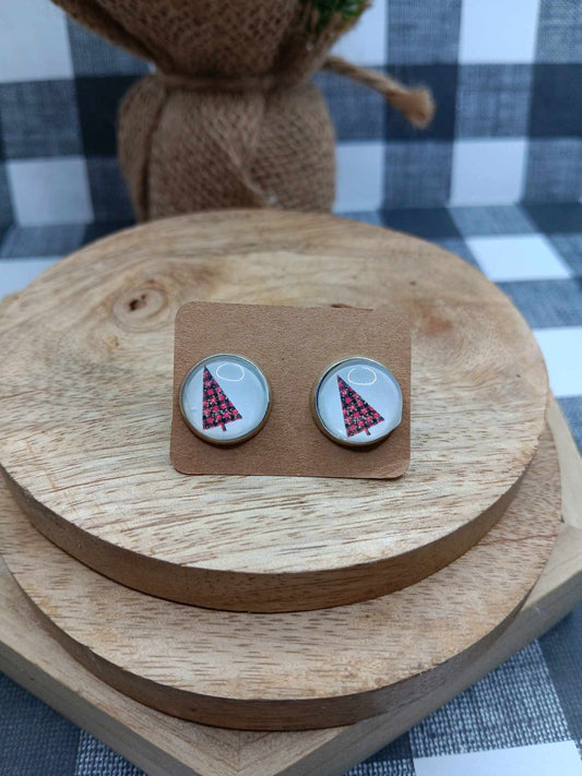 Red Christmas Tree Earrings