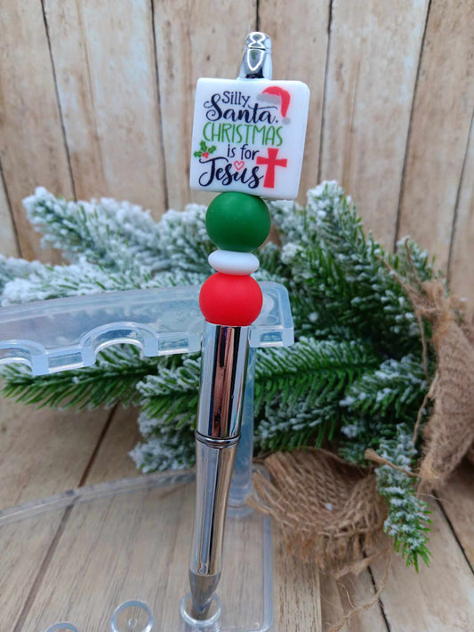 Silly Santa Christmas is for Jesus Beaded Pen