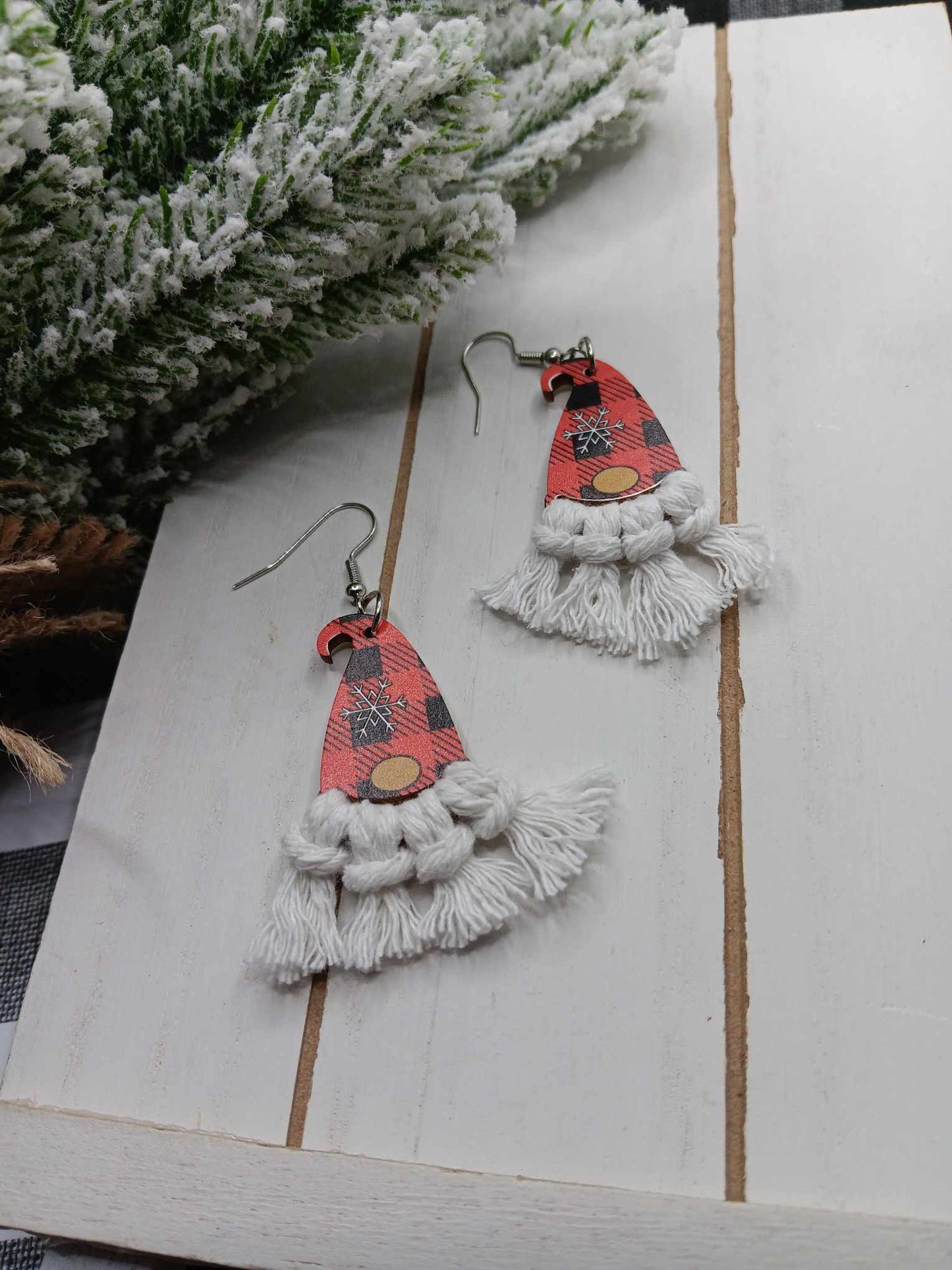 Buffalo Plaid Gnome Earrings w/ Tassel Beard