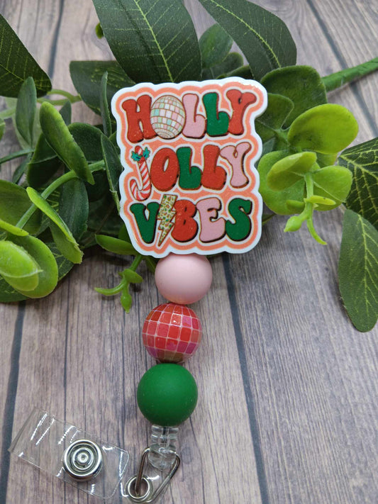 Holly Jolly Vibes Beaded Badge Reel