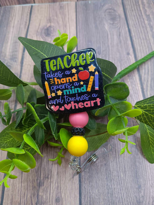 Teacher Glitter Beaded Badge Reel