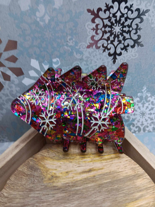 Pink Christmas Hair Claw Clip