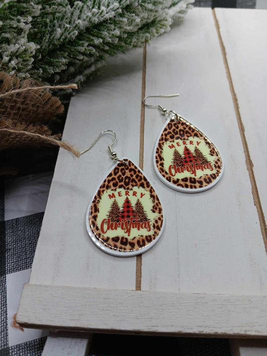Leopard Merry Christmas Earrings