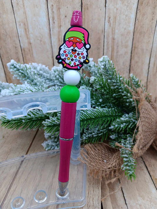 Hot Pink Santa Beaded Ink Pen