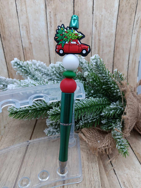 Red Truck Christmas Beaded Ink Pen
