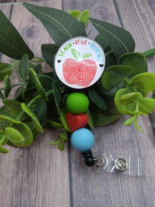 Teach Love Inspire Beaded Badge Reel