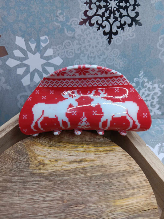 Red Reindeer Hair Claw Clip