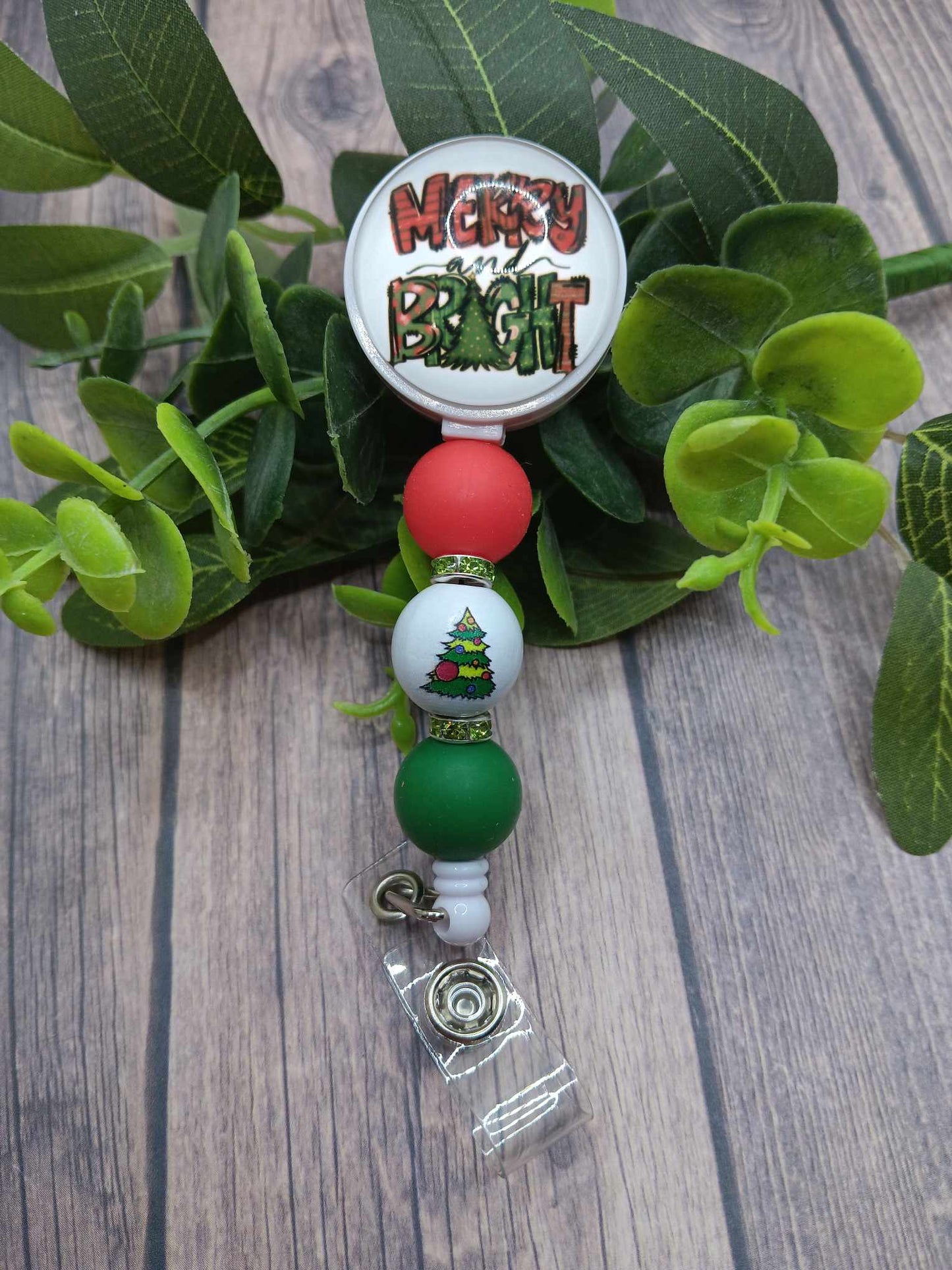 Merry & Bright Beaded Badge Reel