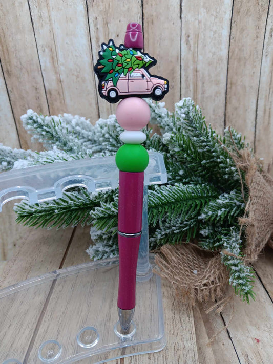 Pink Christmas Tree Beaded Ink Pen