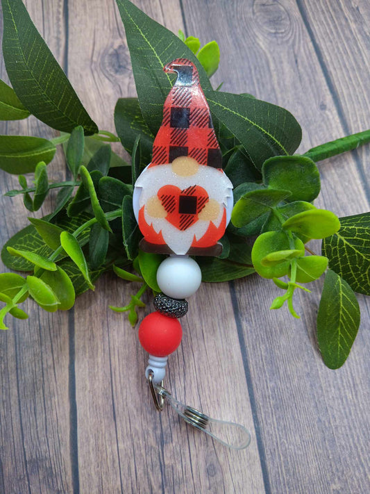 Red Gnome Beaded Badge Reel
